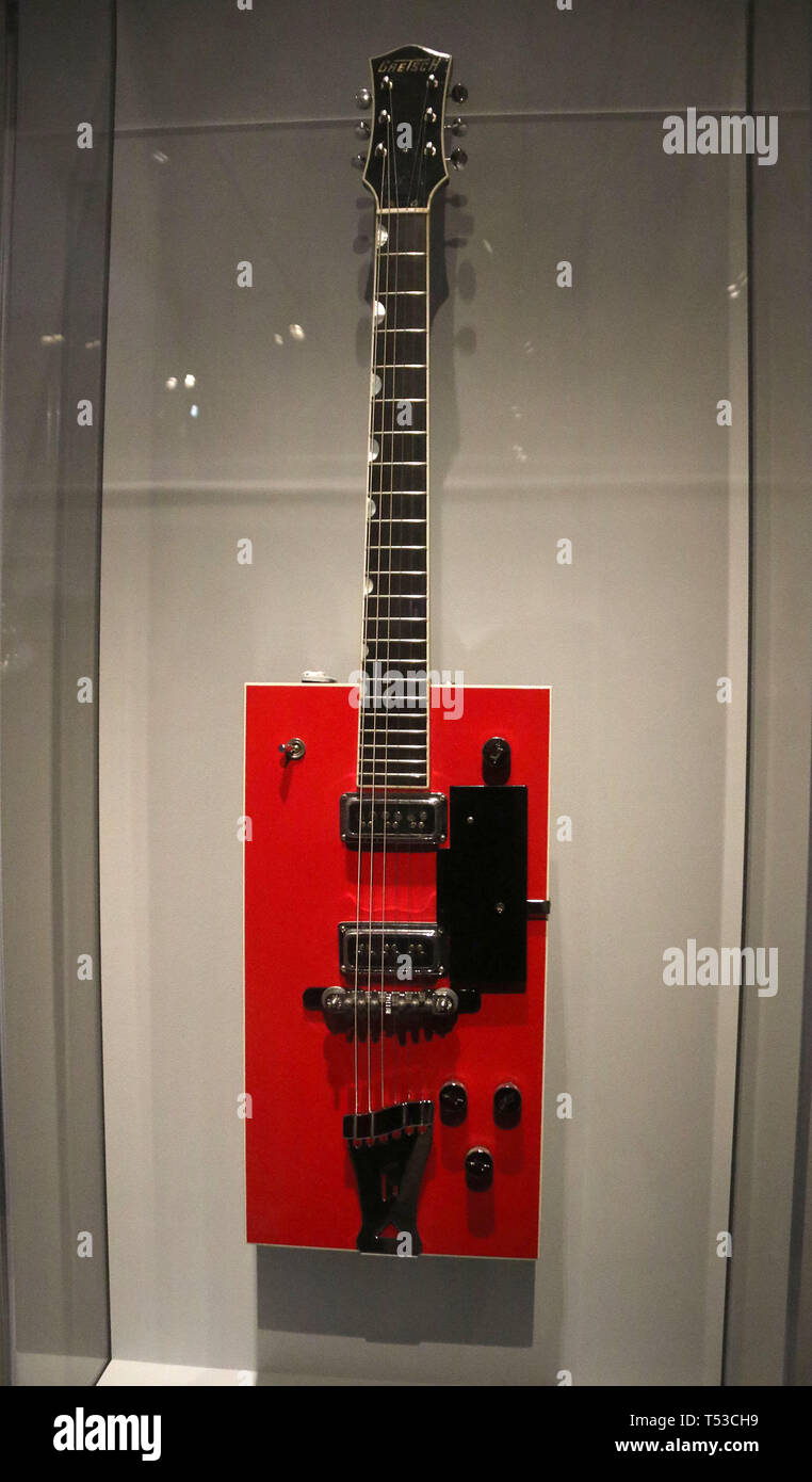 April 20, 2019 - New York City, New York, U.S. - BO DIDDLEY 'TWANG MACHINE' Electric Guitar on display at the 'Play It Loud: Instruments of Rock and Roll' exhibit held at the Metropolitan Museum of Art. (Credit Image: © Nancy Kaszerman/ZUMA Wire) Stock Photo