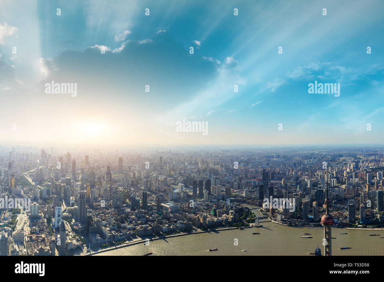 Aerial view of the Shanghai city skyline at sunset Stock Photo - Alamy