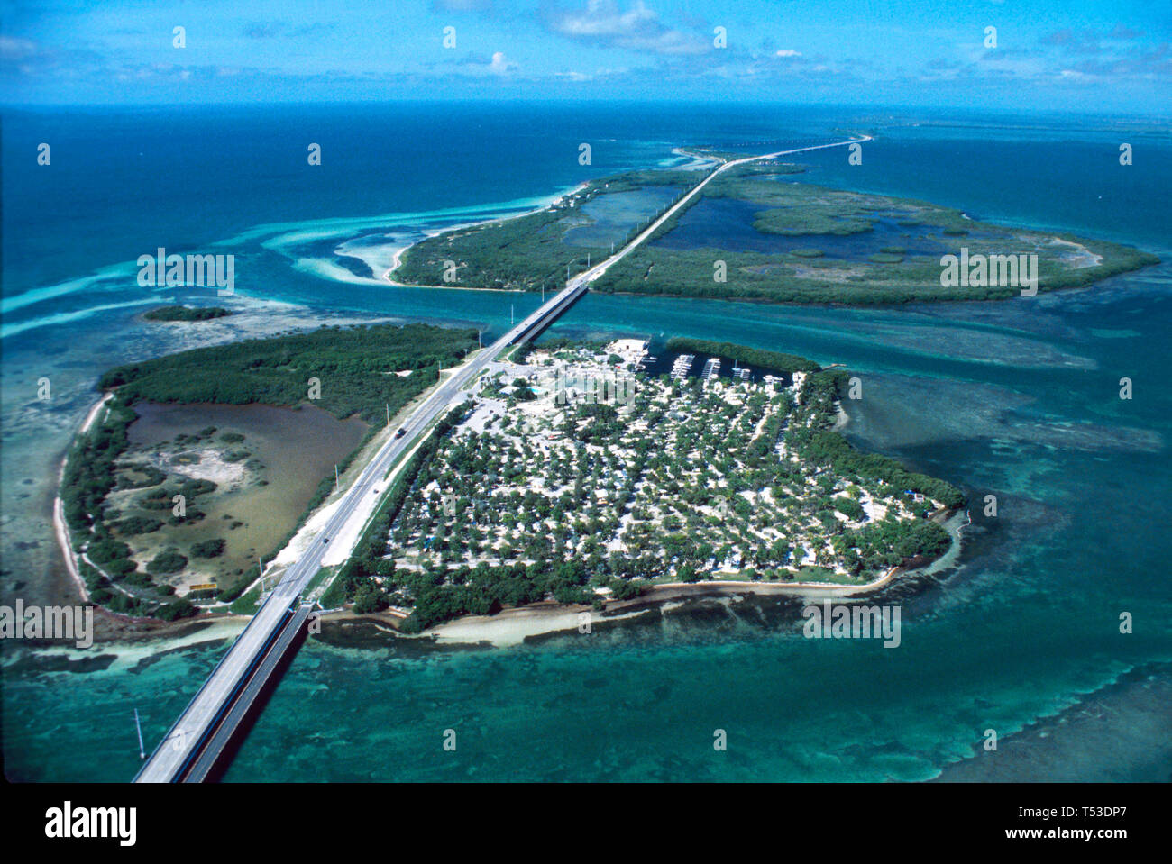 Florida Keys US Overseas Highway Route 1 Ohio Key,Bahia Honda Key State Park Gulf of Mexico Atlantic Ocean,aerial overhead view Florida Keys Wildlife Stock Photo