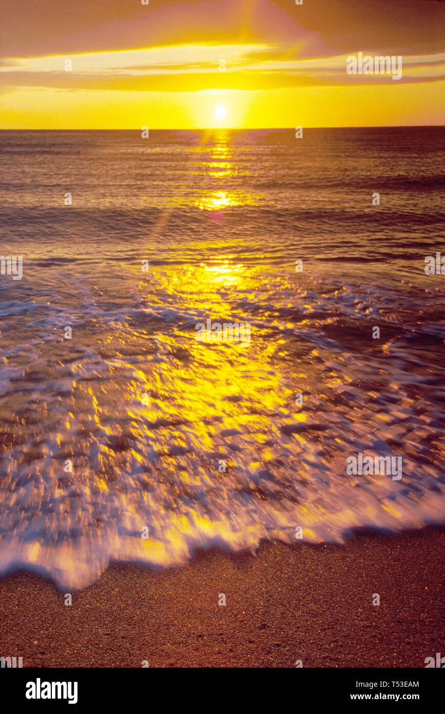 Miami Beach Florida,Atlantic Shore surf at sunrise,daybreak,daylight,visitors travel traveling tour tourist tourism landmark landmarks culture cultura Stock Photo