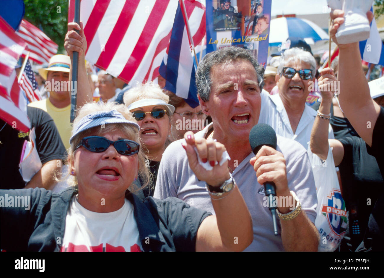 Miami Florida,Little Havana,Cuban,Cuba,immigration,Hispanic Latin Latino ethnic immigrant immigrants minority,Cuban refuges protest return of Elian Go Stock Photo