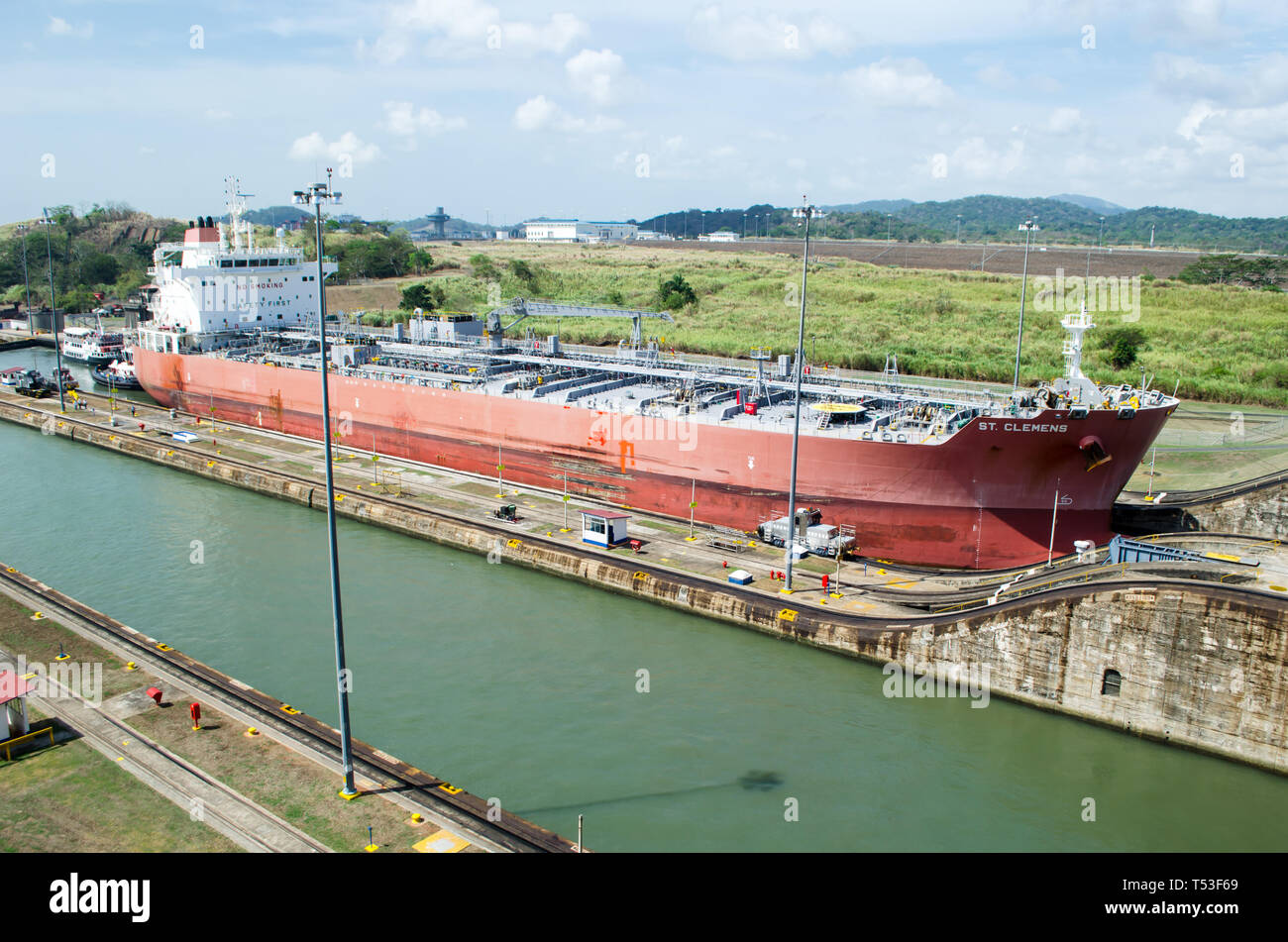 Ships transiting the Panama Canal Stock Photo