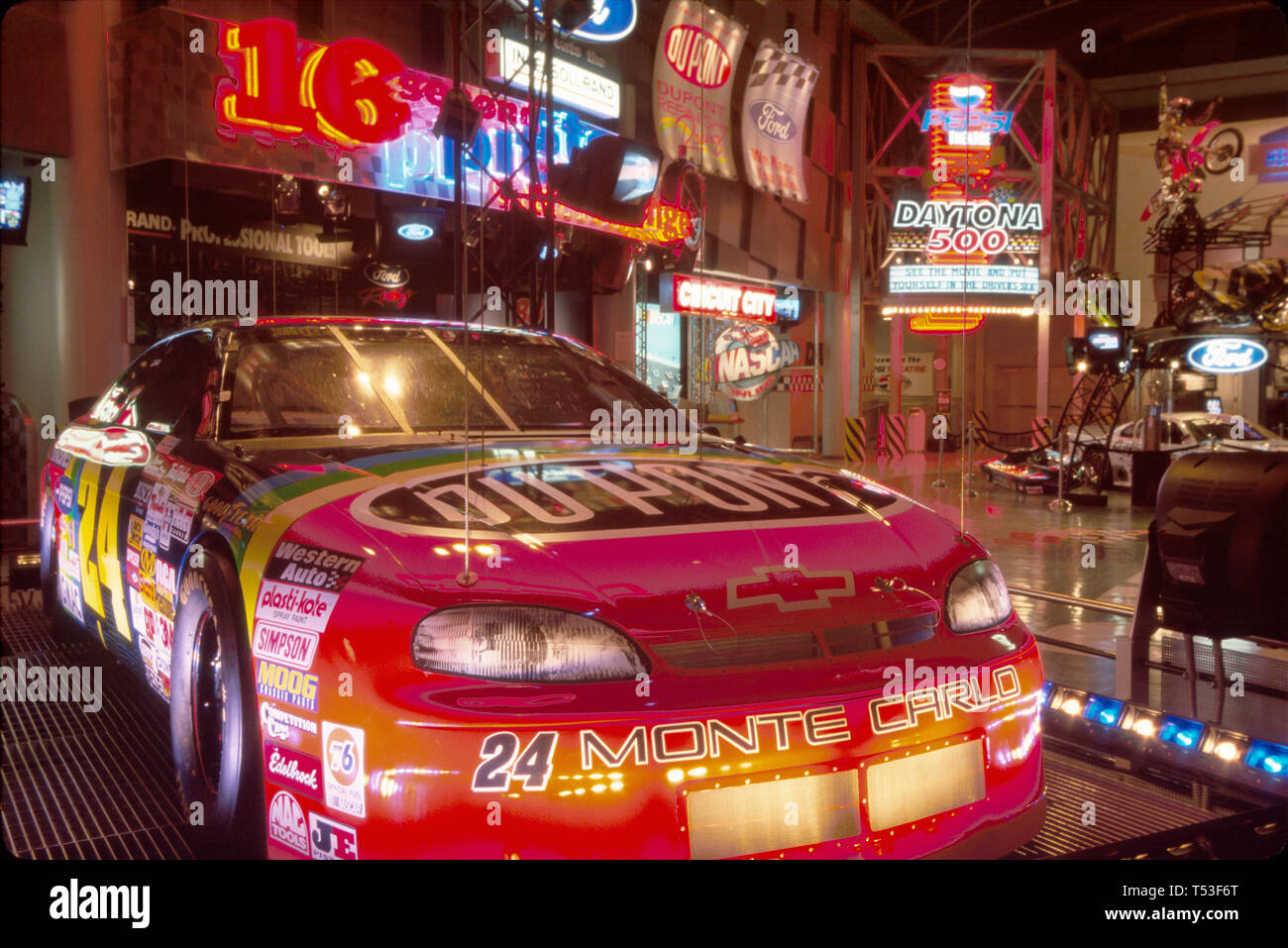 Florida,Atlantic Ocean Daytona beach,sand,surf,Daytona USA Museum,history,exhibit exhibition collection,display sale collection,education,Jeff Gordon' Stock Photo