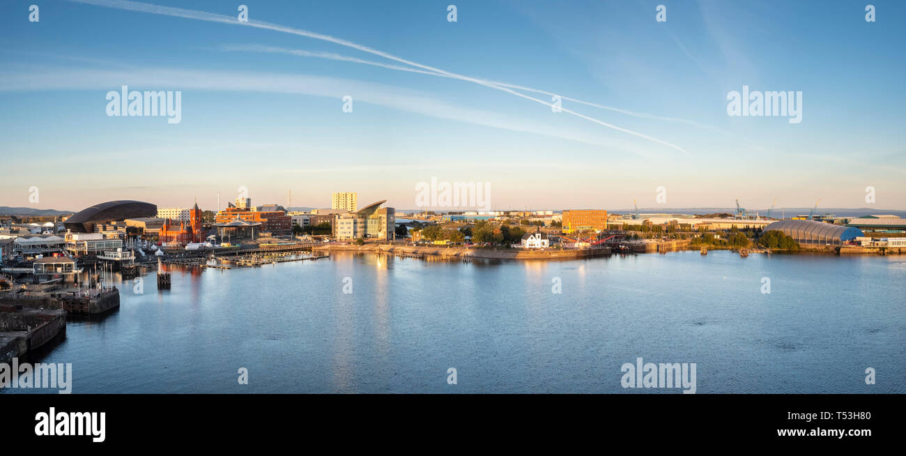 Buildings around the edge of Cardiff Bay, with the old Mount Stuart