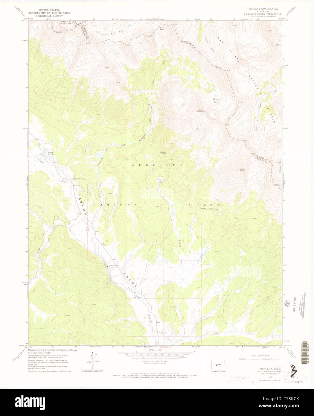 USGS TOPO Map Colorado CO Pieplant 401454 1967 24000 Restoration Stock Photo