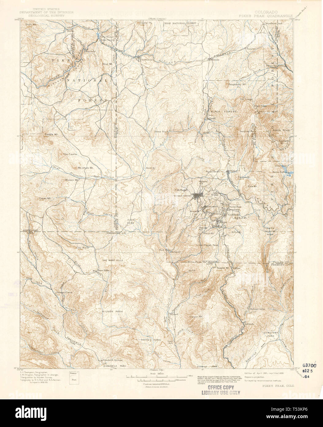 Pikes Peak Topographic Map Pikes Peak, Colorado, Map 1901, 1:125000, United States Of America By  Timeless Maps, Data U.s. Geological Survey Stock Photo - Alamy