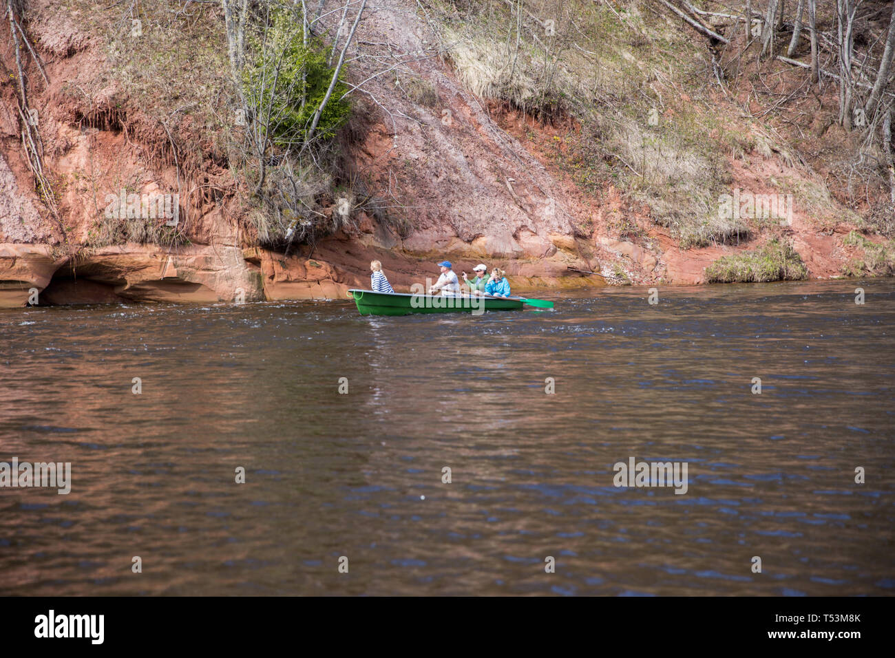Raft Riga City Cesis, Latvia. Rafting, man with boat, river Gauja. Waves and ...