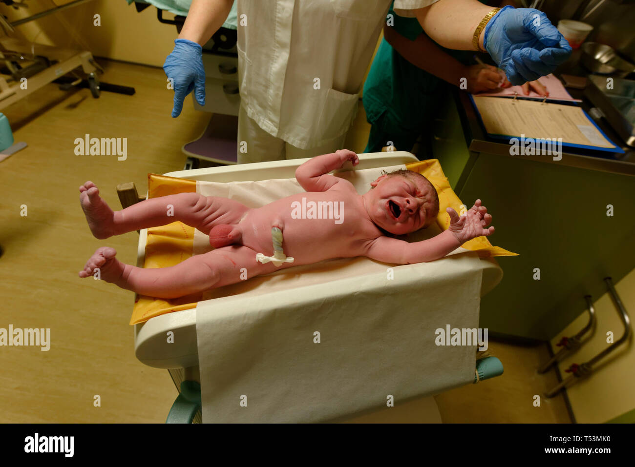 newborn baby (4kg) in the hospital being measured Stock Photo - Alamy