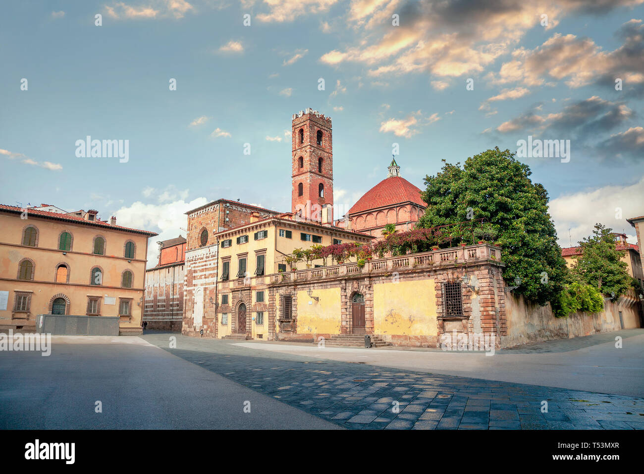 Cityscape with San Martino Square and church of San Giovanni. Lucca, Tuscany, Italy Stock Photo