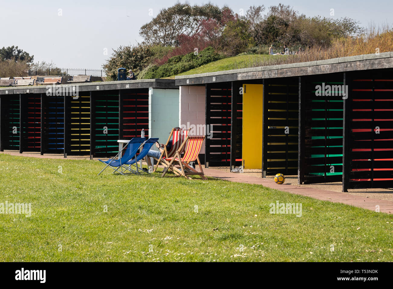 Deck chairs on beach in hi-res stock photography and images - Alamy