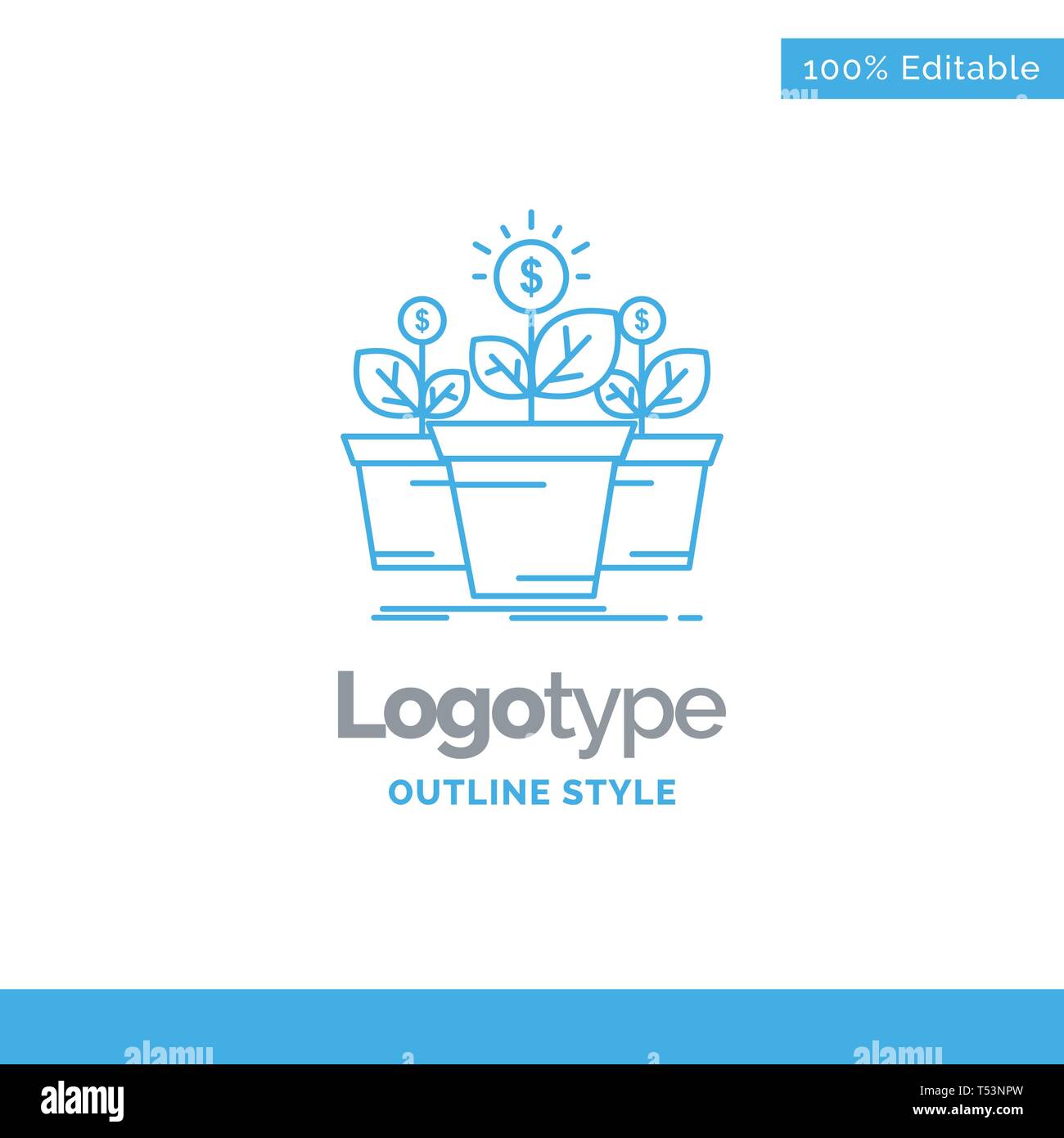 Blue Logo design for growth, money, plant, pot, tree. Business Concept
