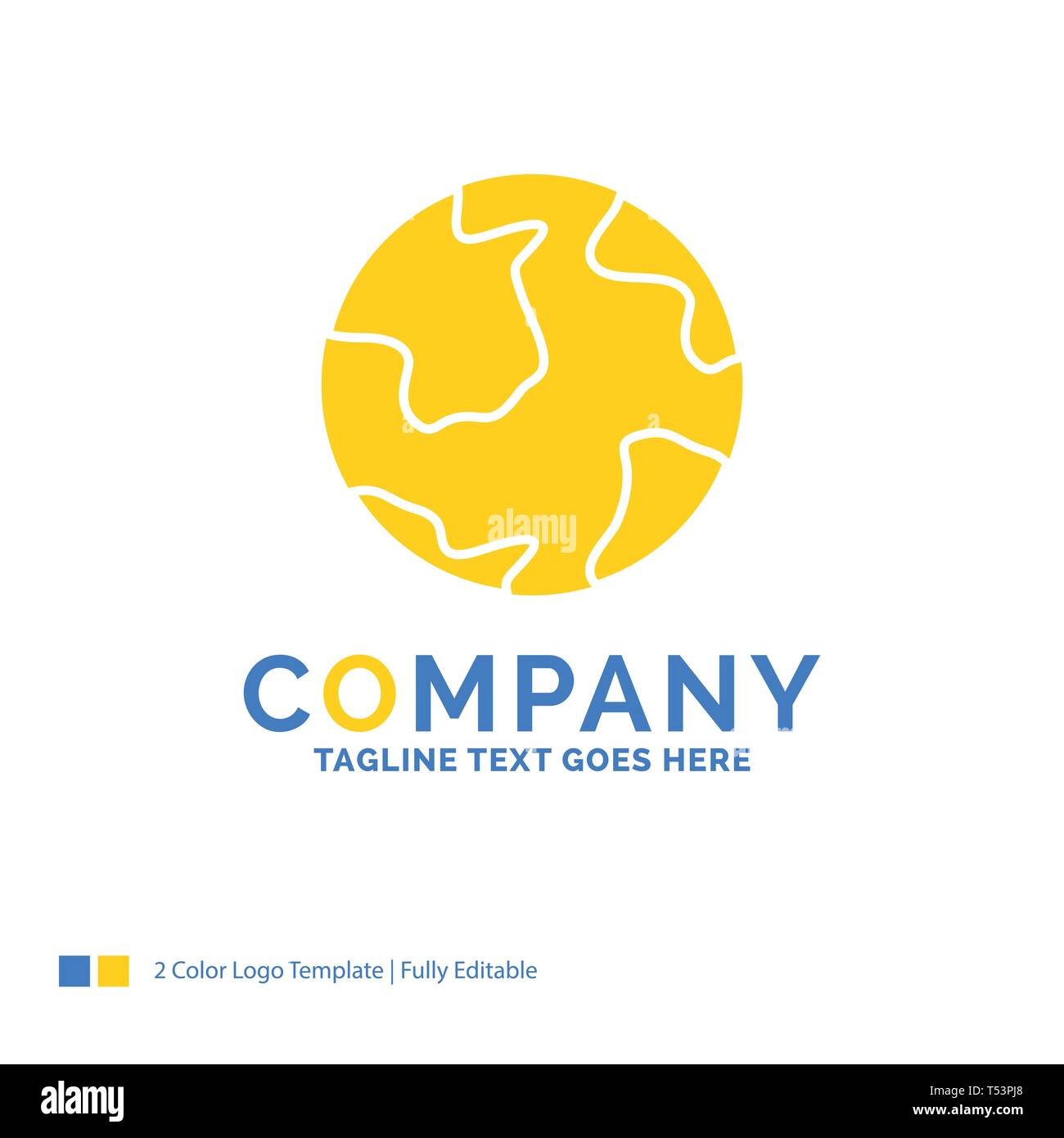 earth, globe, world, geography, discovery Blue Yellow Business Logo template. Creative Design Template Place for Tagline. Stock Vector