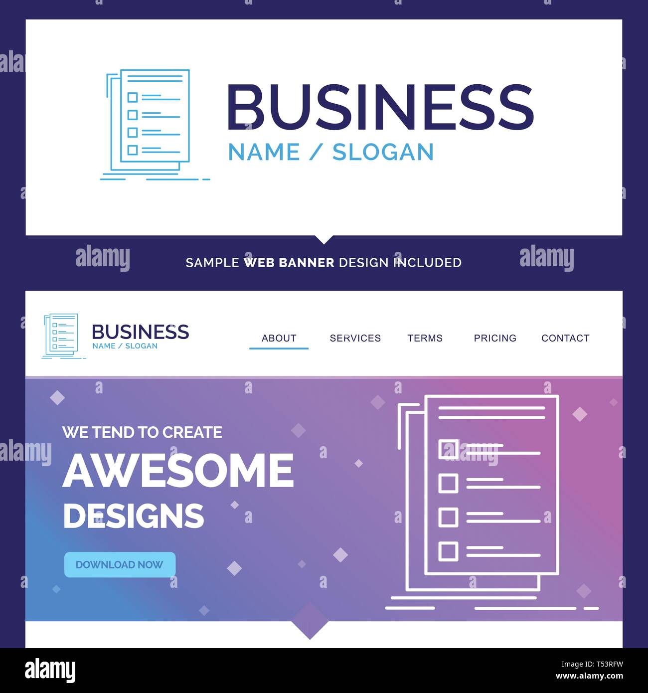 Beautiful Business Concept Brand Name Check, Checklist, List, Task, To Do  Logo Design And Pink And Blue Background Website Header Design Template.  Pla Stock Vector Image & Art - Alamy