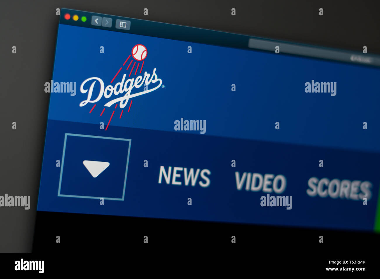 Baseball team Los Angeles Dodgers website homepage. Close up of team 