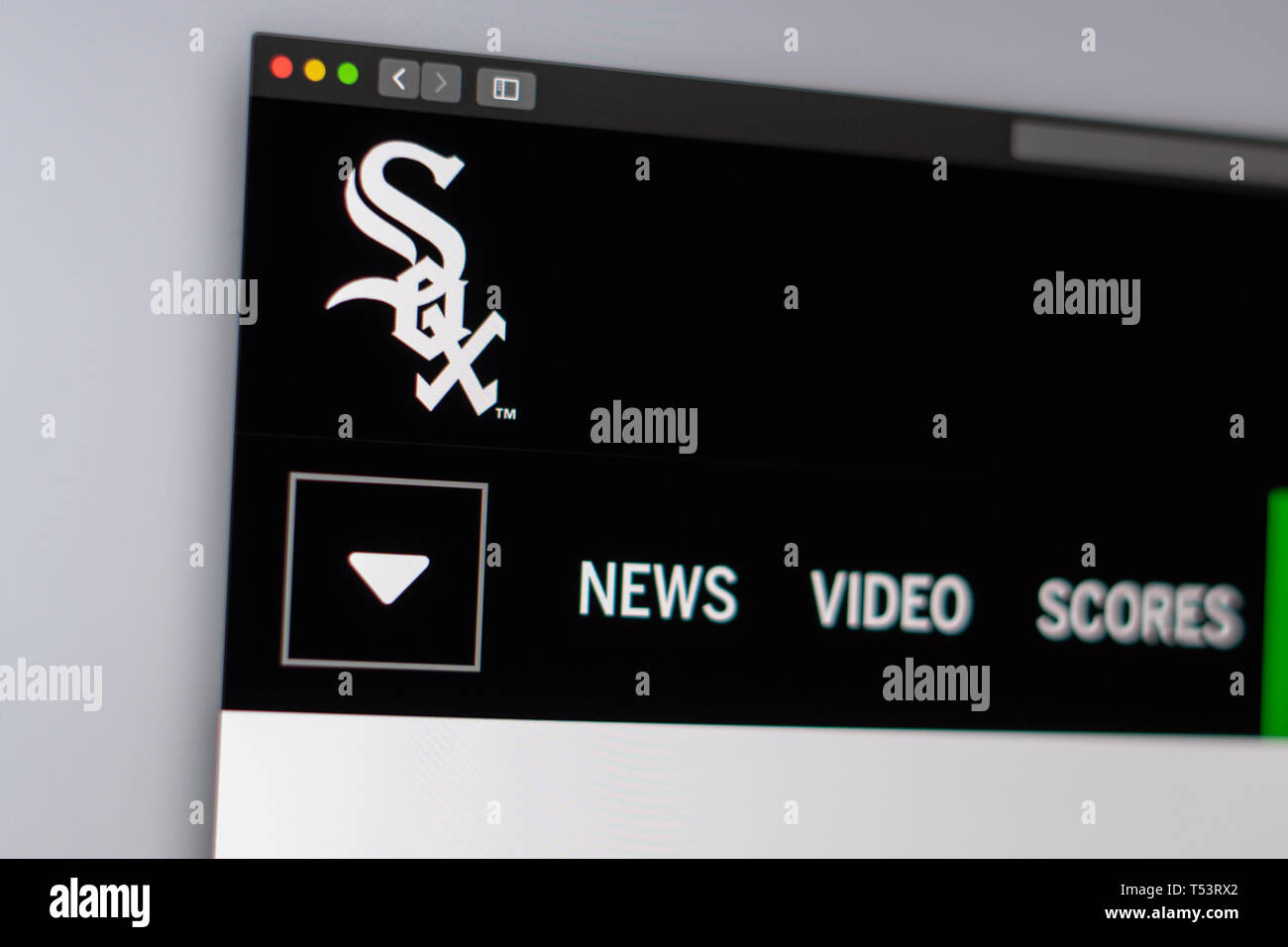 Baseball team Chicago White Sox website homepage. Close up of team logo