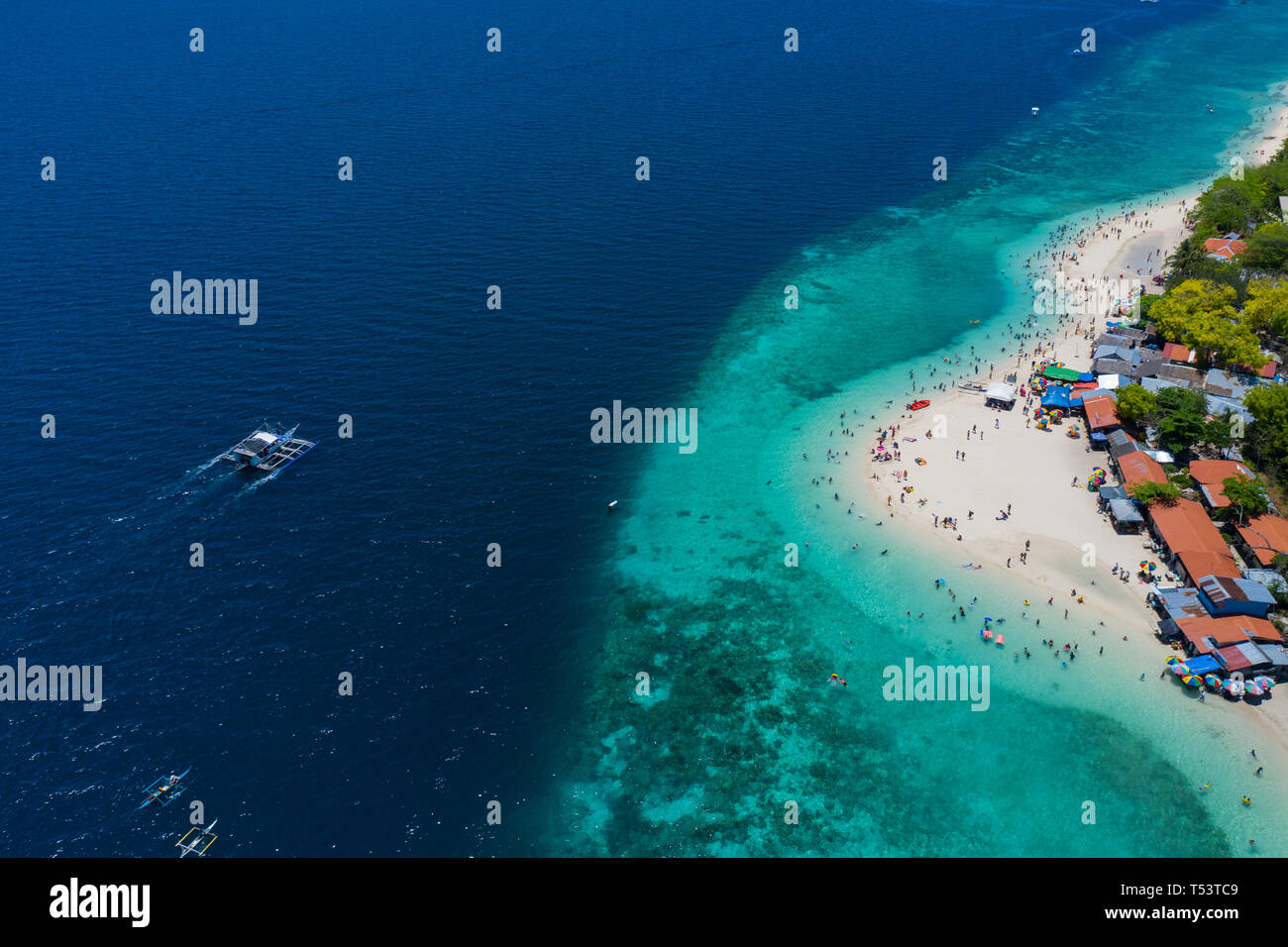Aerial view of Coastline along Moalboal,Cebu - beach known as Basdaku ...
