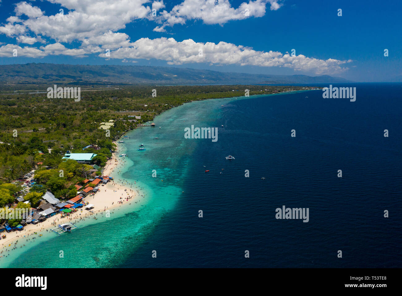 Aerial view of Coastline along Moalboal,Cebu - beach known as Basdaku ...