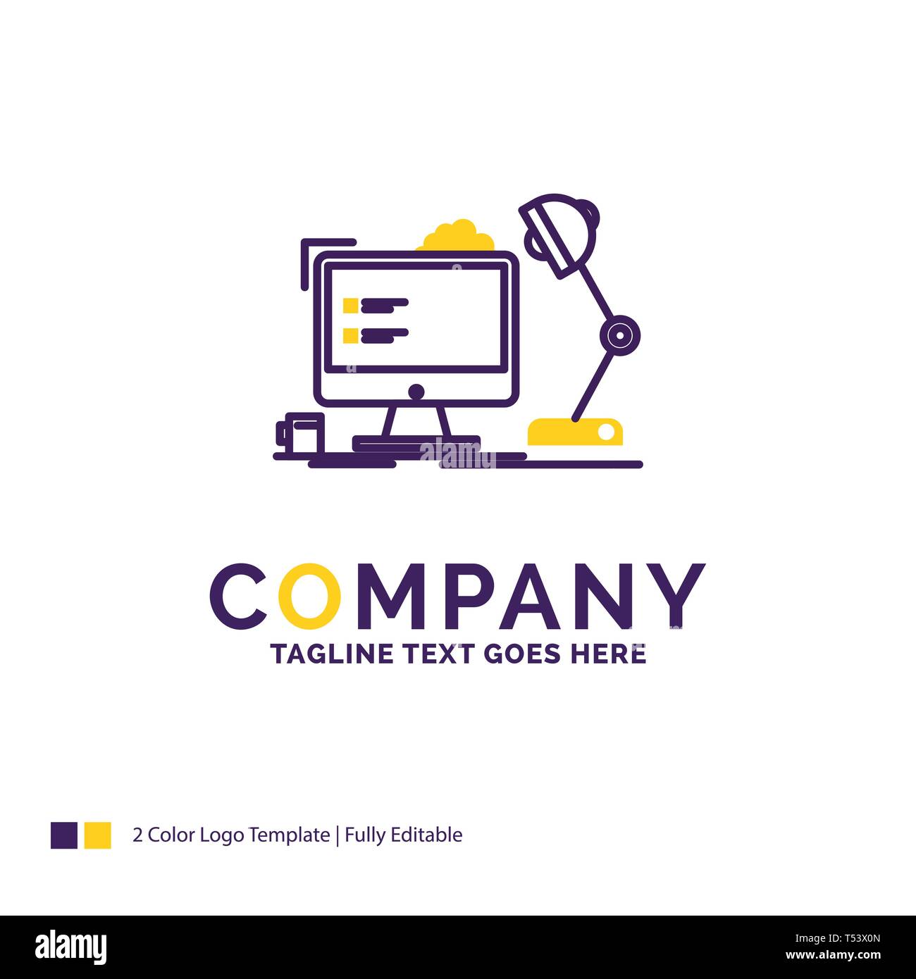 Company Name Logo Design For Workplace Workstation Office Lamp Computer Purple And Yellow Brand Name Design With Place For Tagline Creative Logo Stock Vector Image Art Alamy