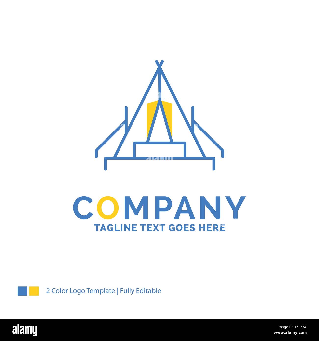 tent, camping, camp, campsite, outdoor Blue Yellow Business Logo template. Creative Design Template Place for Tagline. Stock Vector