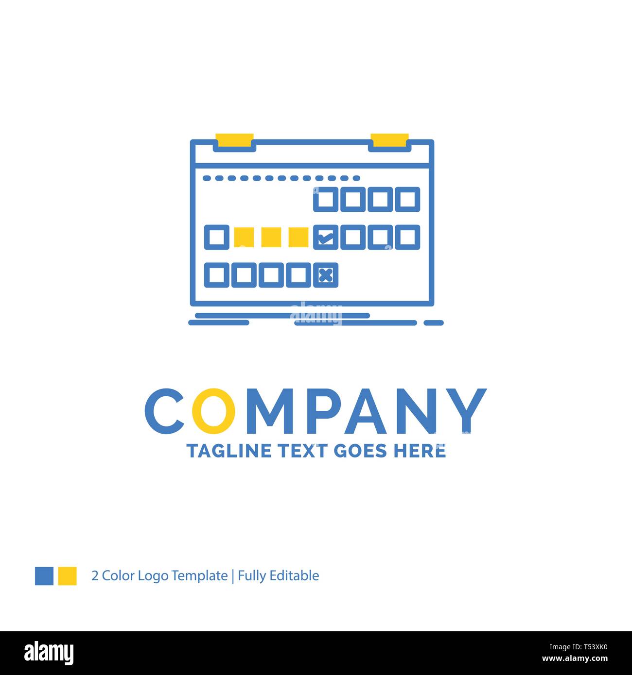 Calendar, date, event, release, schedule Blue Yellow Business Logo template. Creative Design Template Place for Tagline. Stock Vector