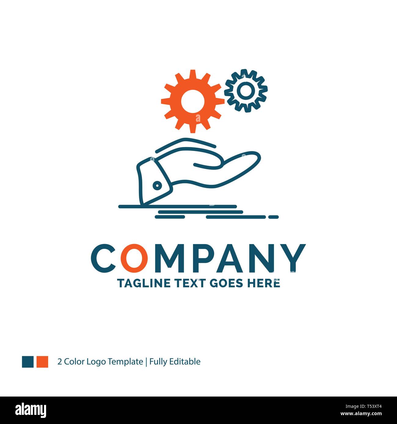 solution, hand, idea, gear, services Logo Design. Blue and Orange Brand