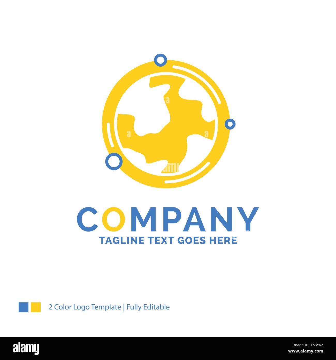 earth, globe, world, geography, discovery Blue Yellow Business Logo template. Creative Design Template Place for Tagline. Stock Vector