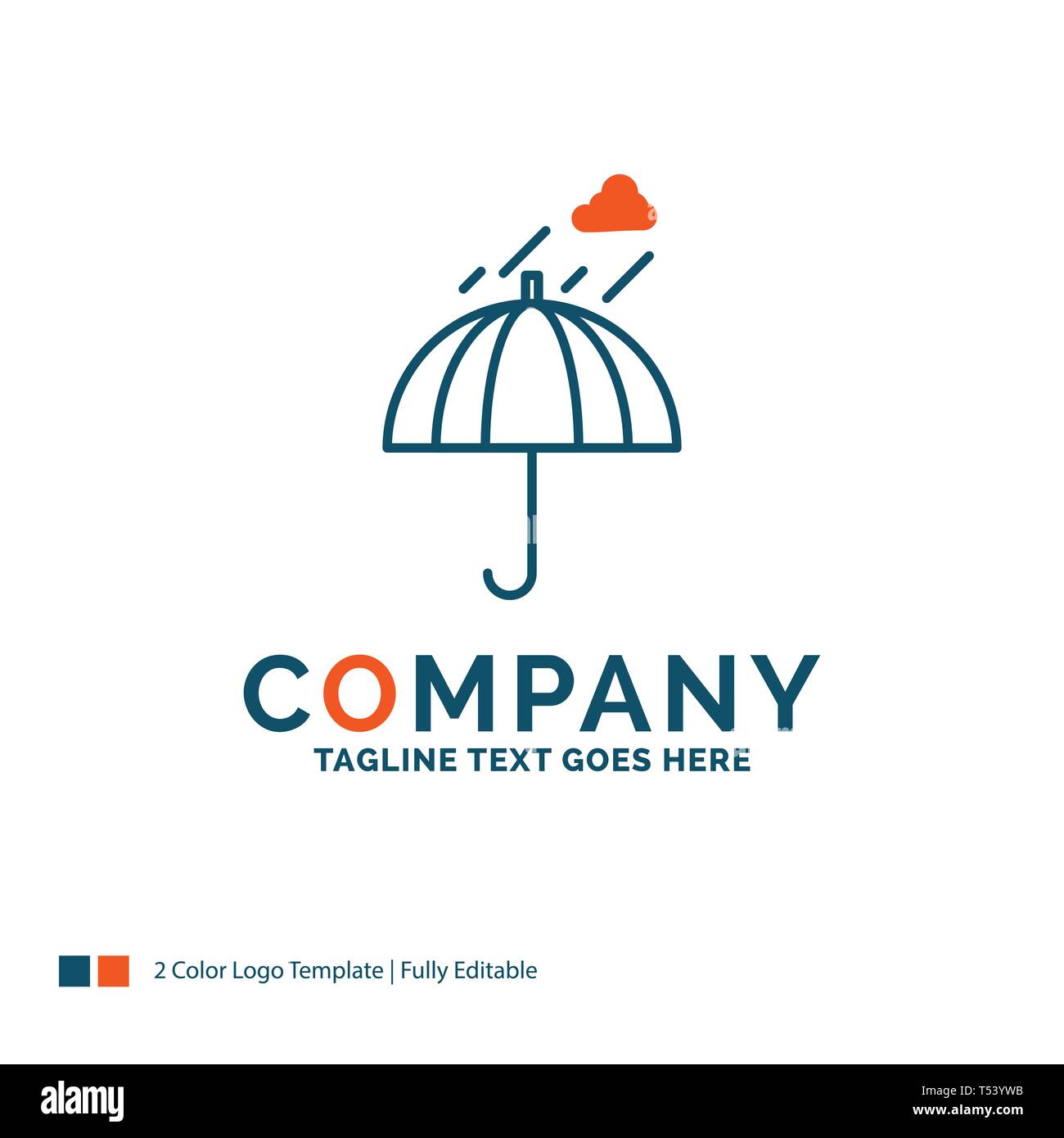 Umbrella, camping, rain, safety, weather Logo Design. Blue and Orange