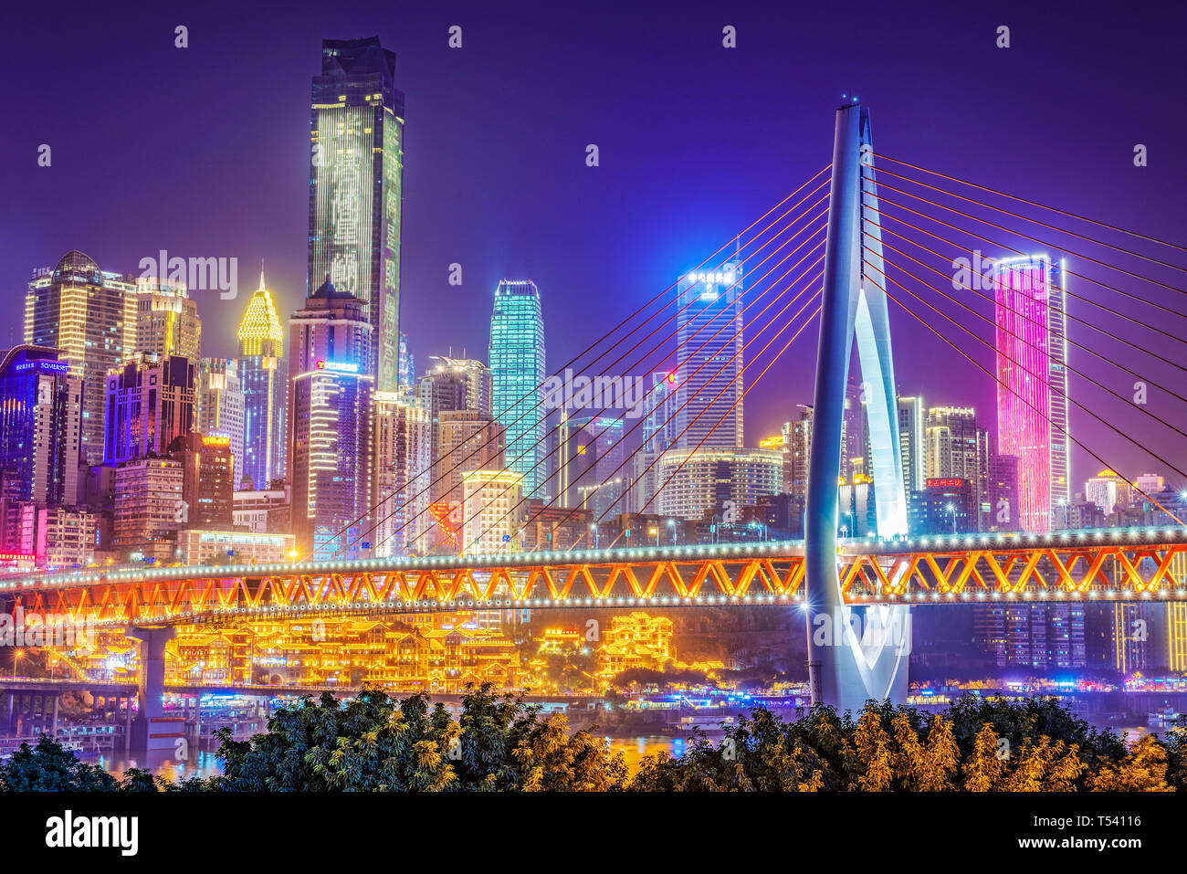CHONGQING, CHINA - NOVEMBER 02: View of the city skyline and the famous  Qiansimen bridge at night on November 02, 2018 in Chongqing Stock Photo -  Alamy