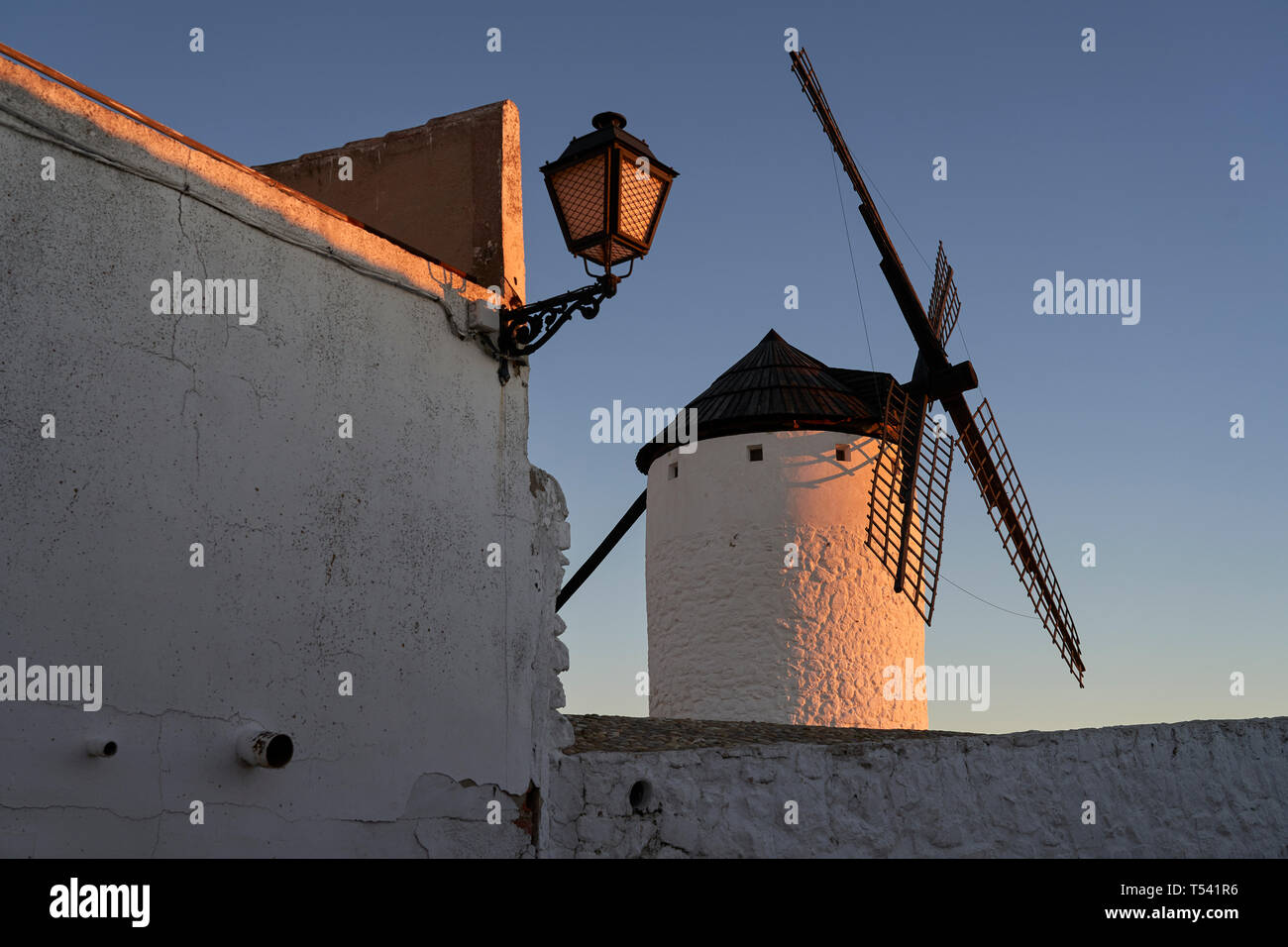 Windmills on La Paz hill, Route of Don Quixote. Stock Photo