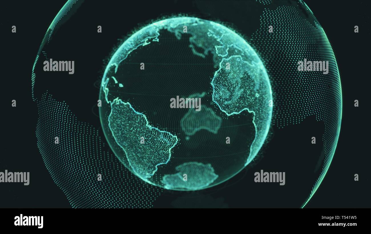 Earth rotating loop of rotating glowing dots stylised world globe with ...