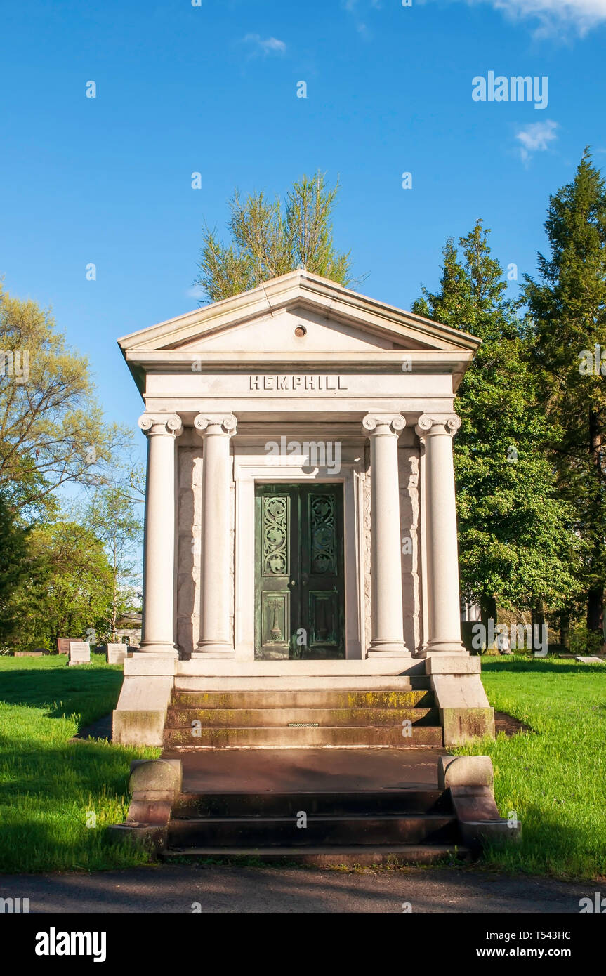 The Hemphill family mausoleum in Homewood cemetery on a spring day in Pittsburgh, Pennsylvania, USA Stock Photo