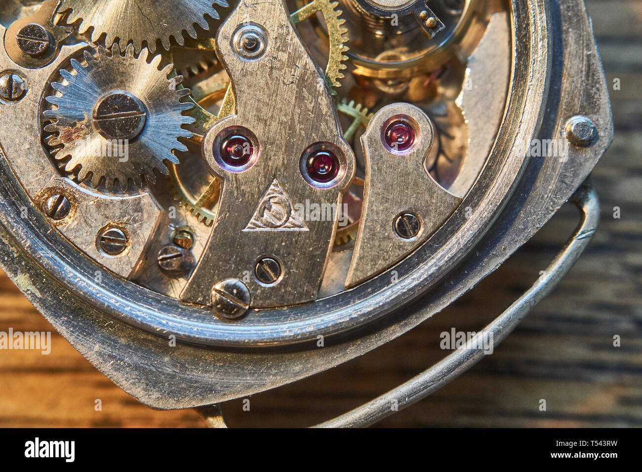 macro images of a vintage watch movement Stock Photo