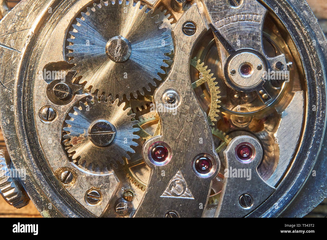 macro images of a vintage watch movement Stock Photo