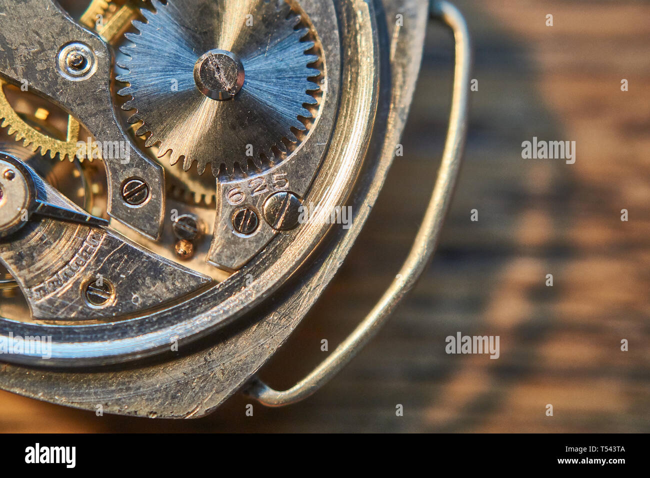 macro images of a vintage watch movement Stock Photo