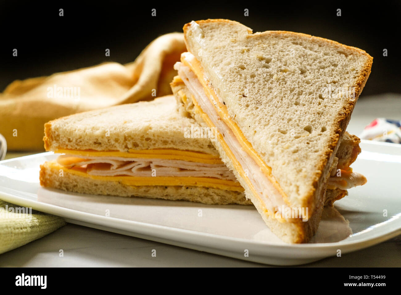 Plain cheese turkey and mayonnaise sandwich on healthy whole wheat