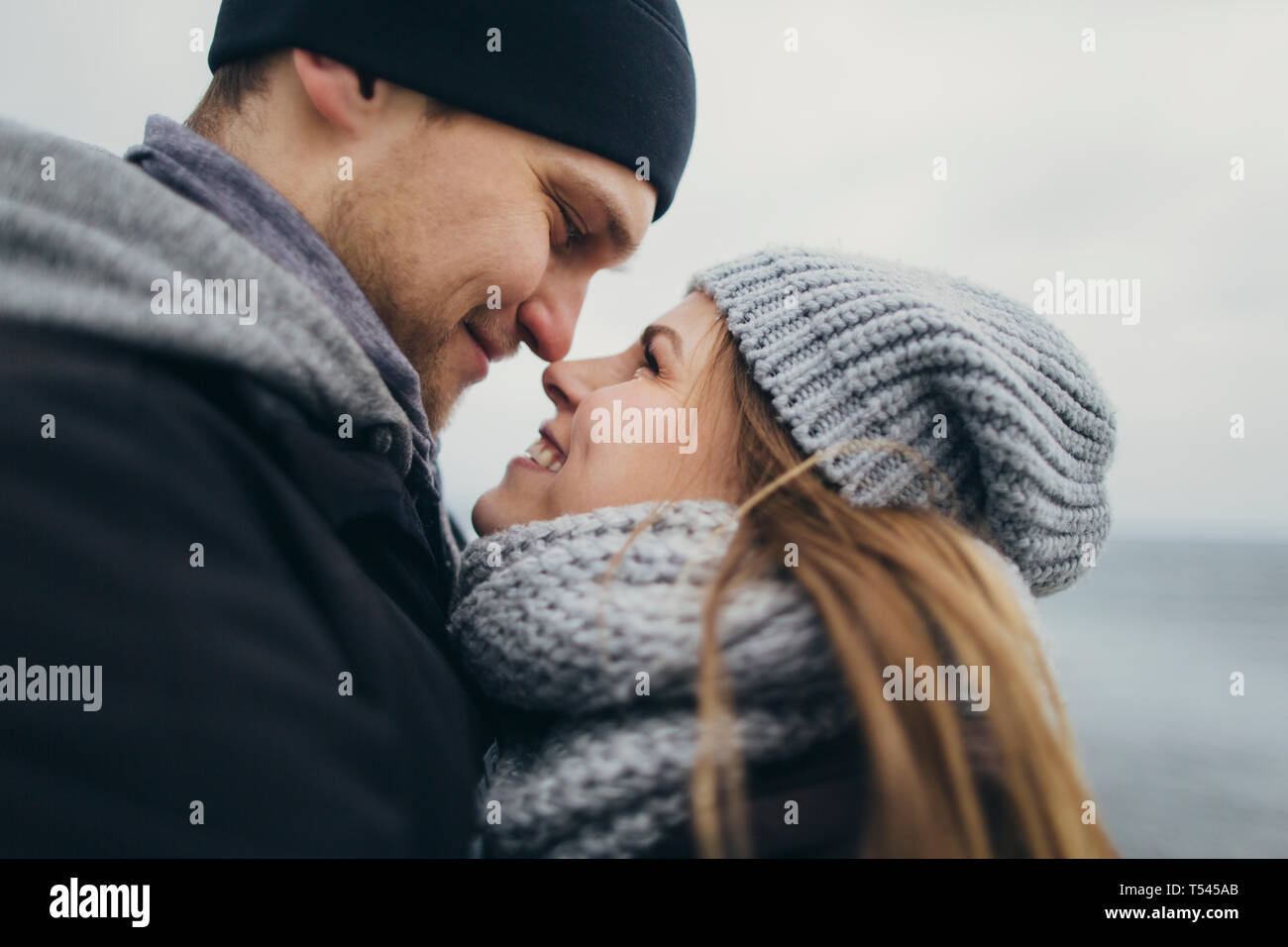 Young couple wearing warm clothing Stock Photo