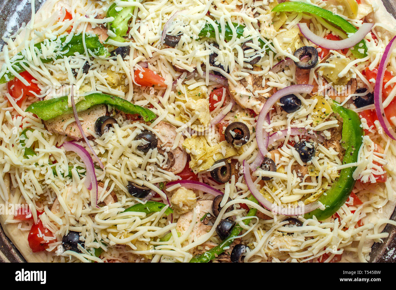 New York style vegetable topping pizza with fresh mozzarella Stock