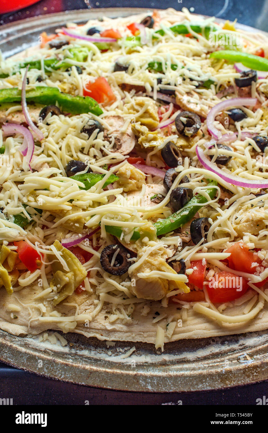 New York style vegetable topping pizza with fresh mozzarella Stock