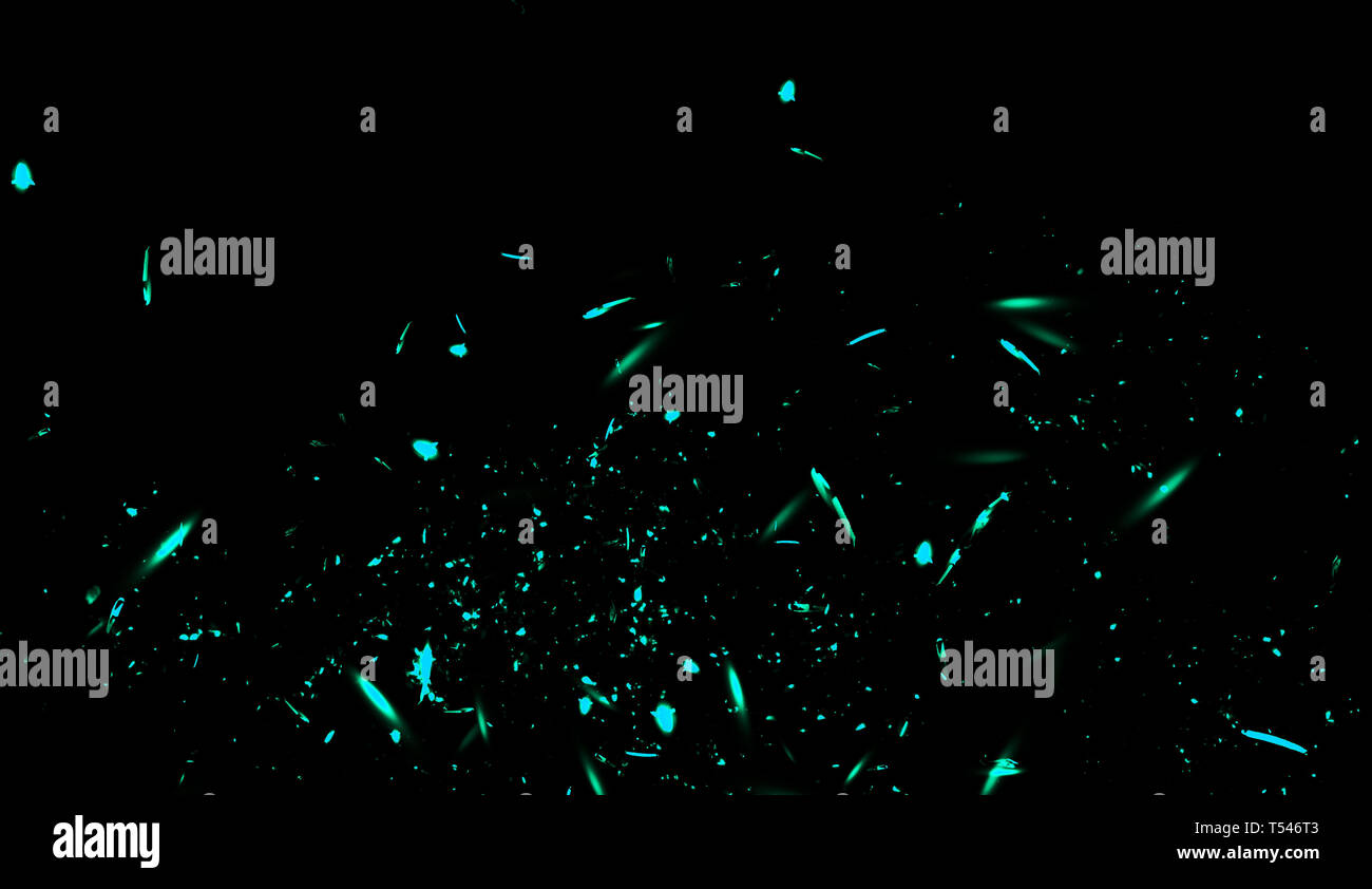 Blue particles sparkle spray debris. Overlays texture background . Design element. Stock Photo