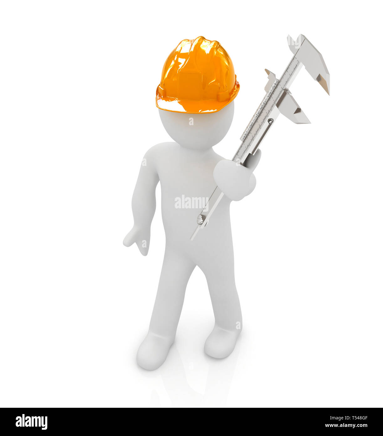 3d man engineer in hard hat with vernier caliper on a white background ...