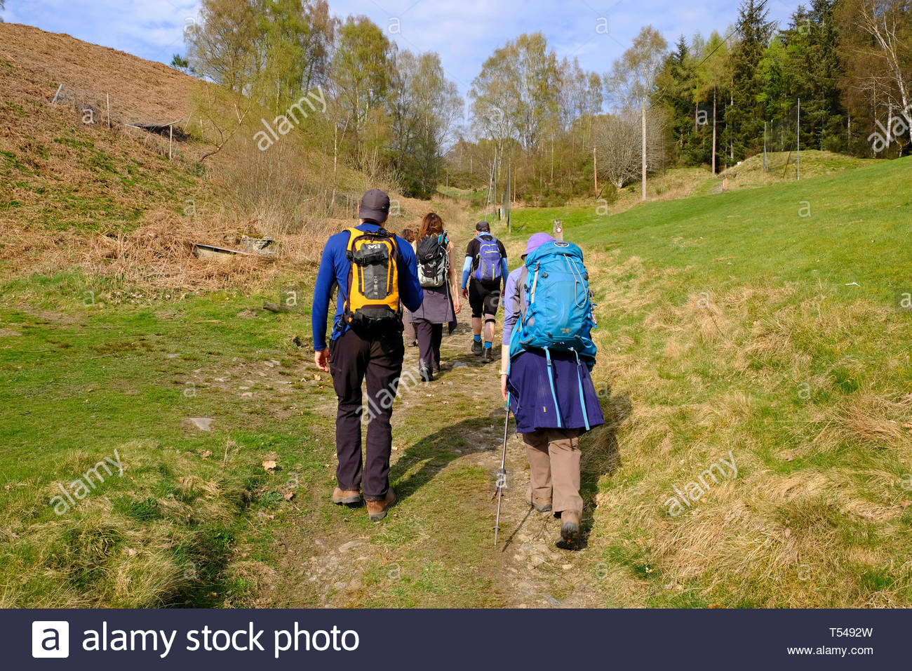 Walkers on the Rob Roy Way, Perthshire, Scotland Stock Photo