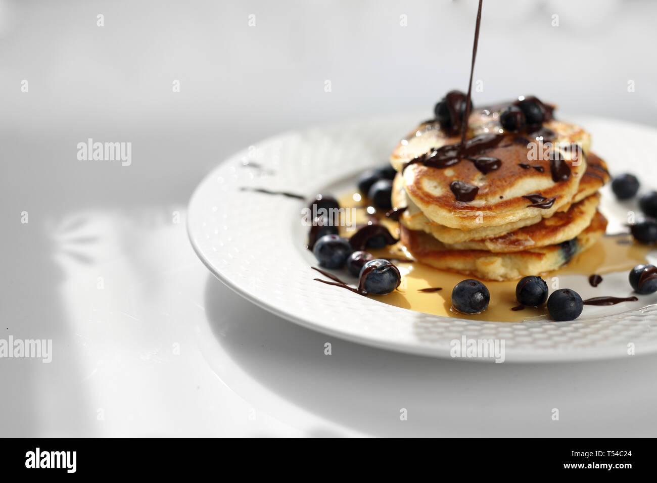 Traditional homemade pancakes, sweet, nutritious breakfast. horizontal frame Stock Photo Alamy
