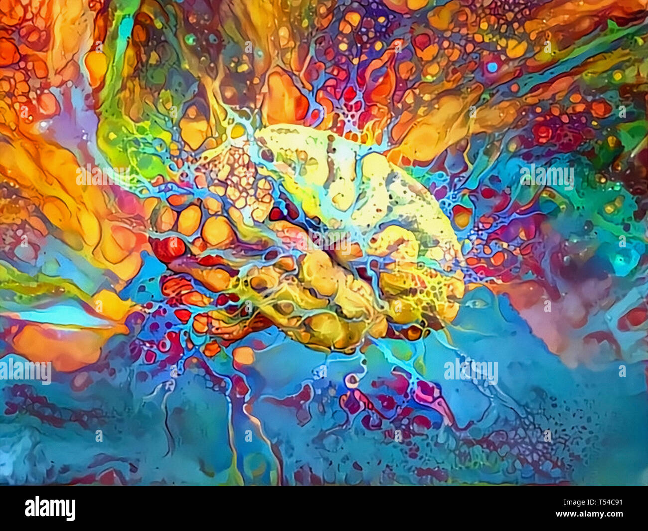 Psychedelic Brain in Vivid Colors Stock Photo