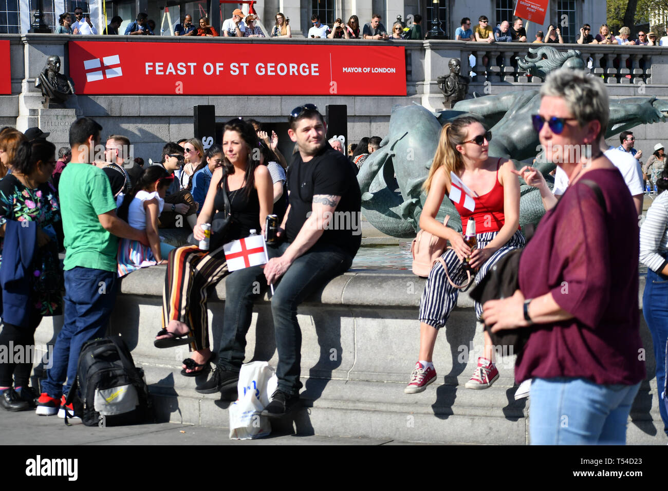 London, UK. 20th April, 2019.London, UK. 20th April, 2019. .Feast of St George to celebrate English culture with music and English food stalls in Trafalgar Square on 20 April 2019, London, UK. Credit: Picture Capital/Alamy Live News Credit: Picture Capital/Alamy Live News Stock Photo