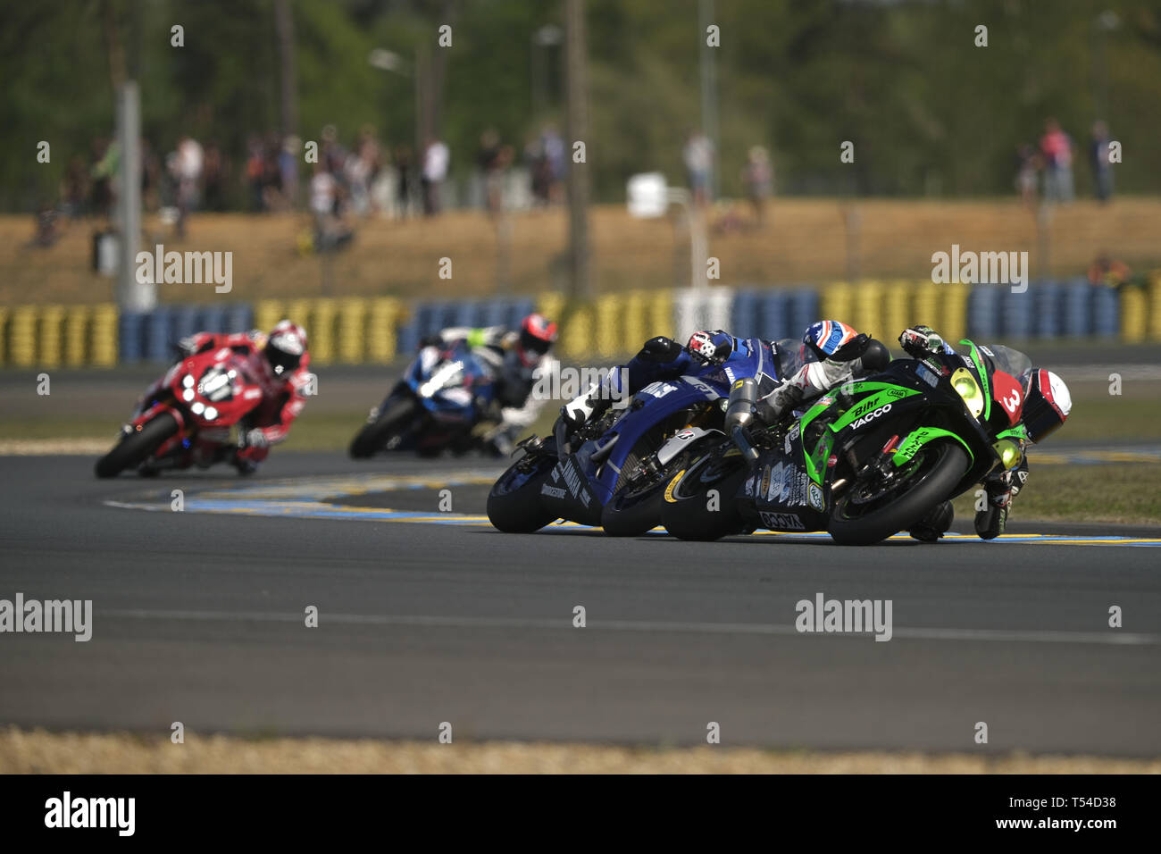 Le Mans, Sarthe, France. 20th Apr, 2019. AM Moto Racing Competition  Kawasaki ZX 10R - French rider JULIEN PILOT in action during the 42th  edition of the 24 hours motorcycle of Le