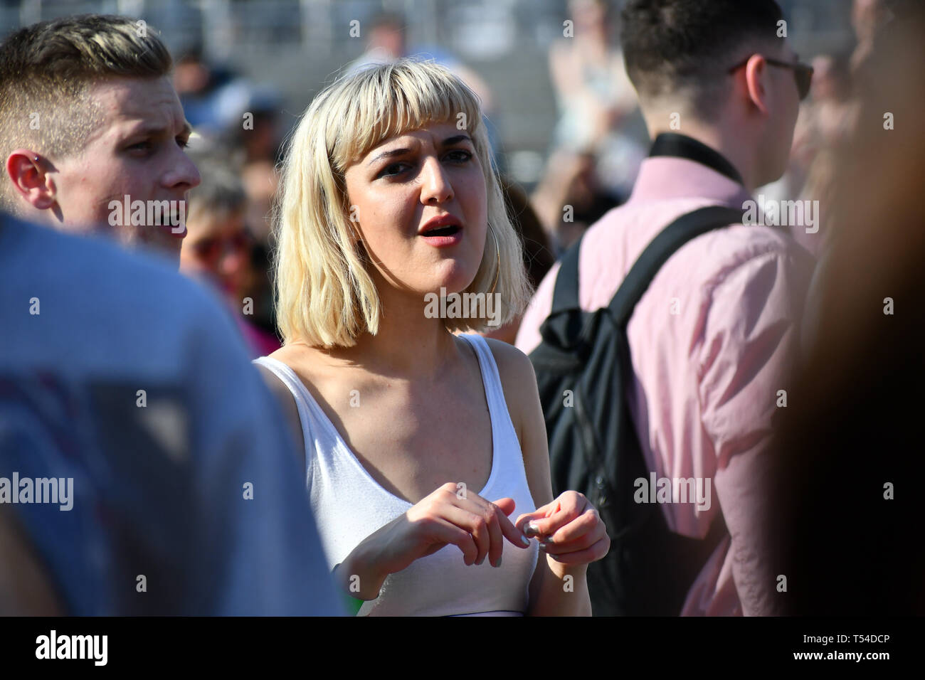 London, UK. 20th April, 2019.Basking in London - Jazz Mino performs at the Feast of St George to celebrate English culture with music and English food stalls in Trafalgar Square on 20 April 2019, London, UK. Credit: Picture Capital/Alamy Live News Stock Photo