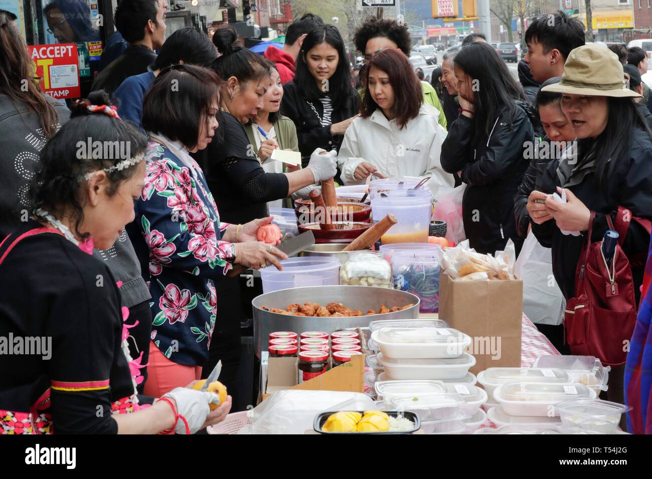 Woodside Avenue, New York, USA, April 20, 2019 Hundreds of members of
