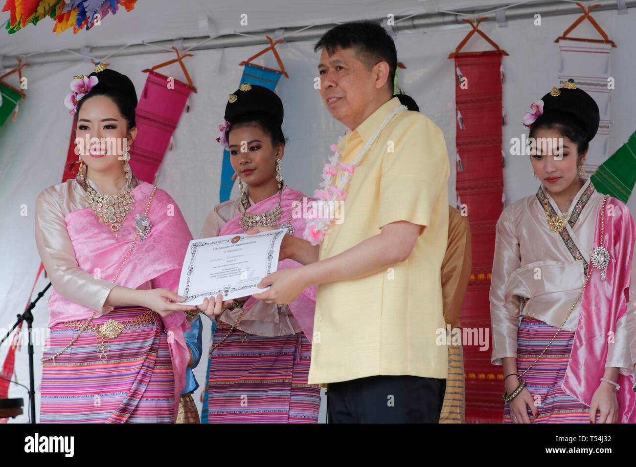 Woodside Avenue, New York, USA, April 20, 2019 Hundreds of members of