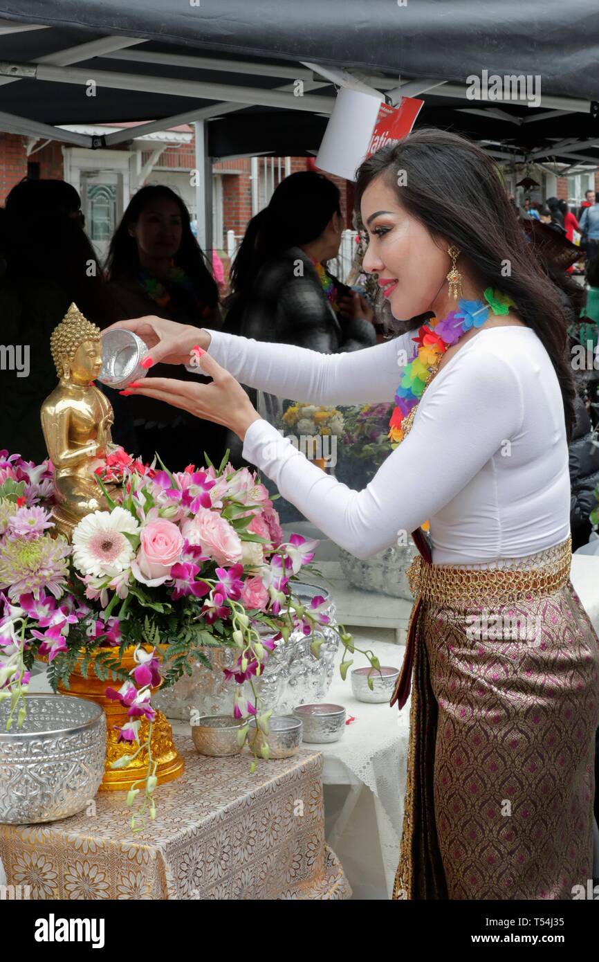 Woodside Avenue, New York, USA, April 20, 2019 Hundreds of members of