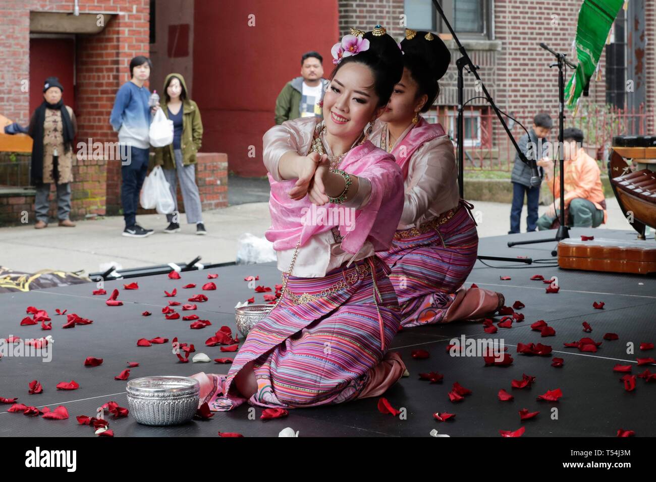 Woodside Avenue, New York, USA, April 20, 2019 Hundreds of members of